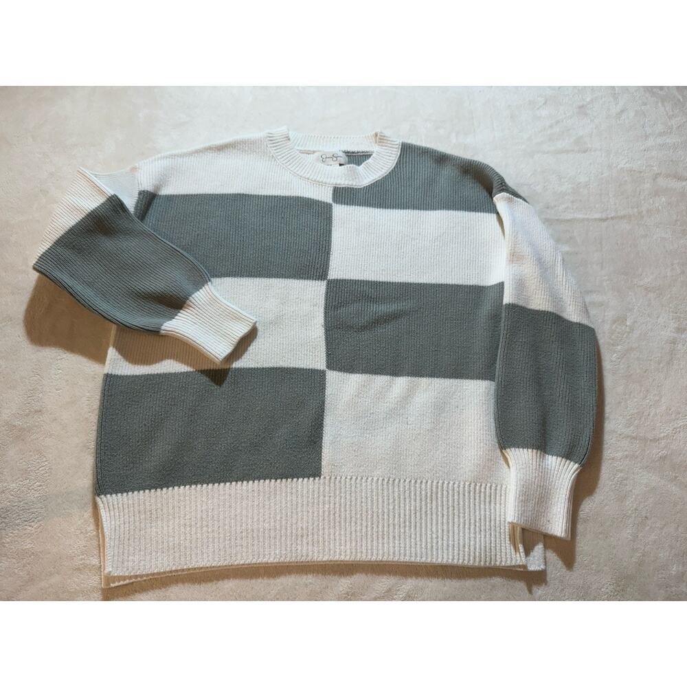 Jessica Simpson Women's X-small Cropped Sweater Off White/green Color Block